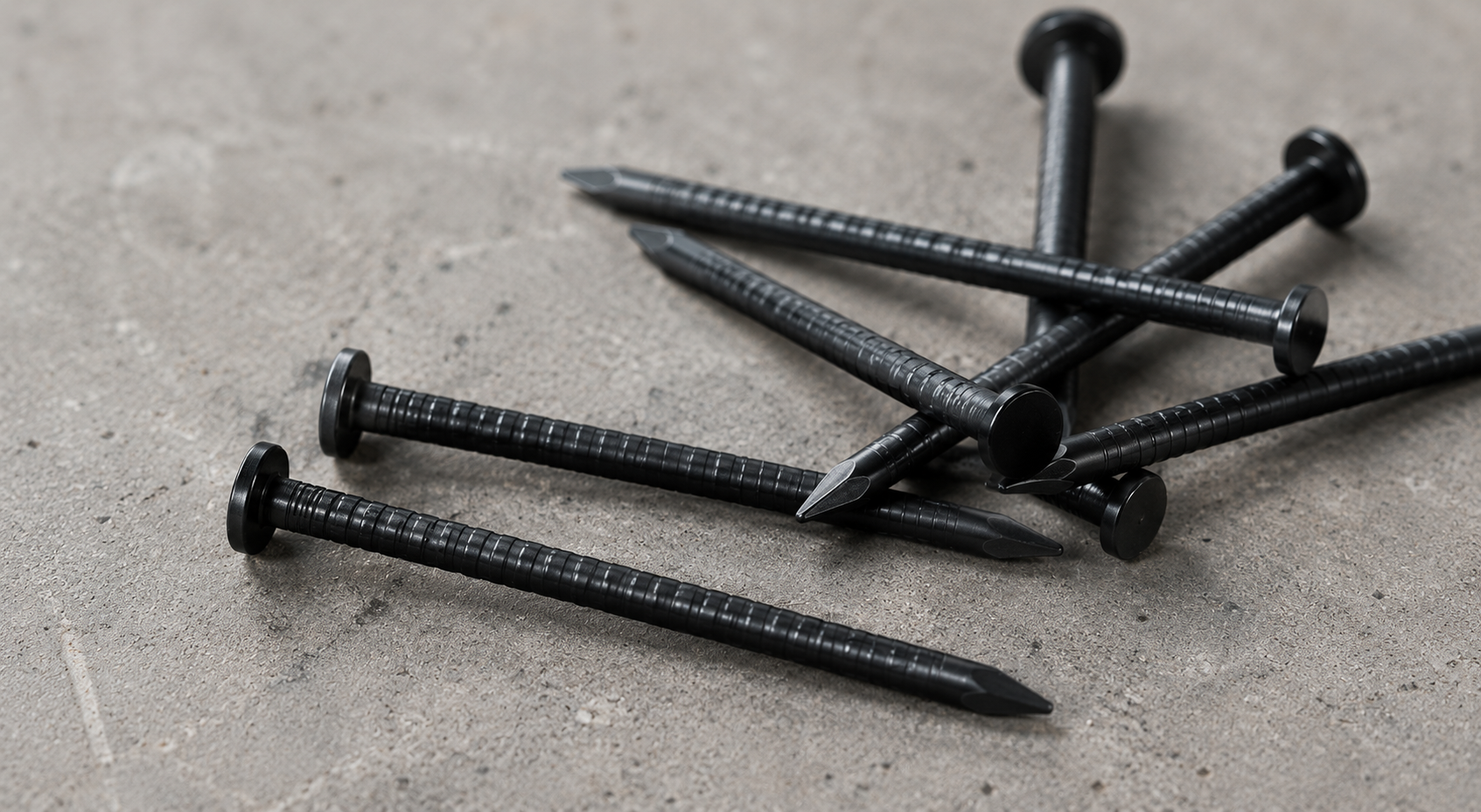 Black steel nails close-up image