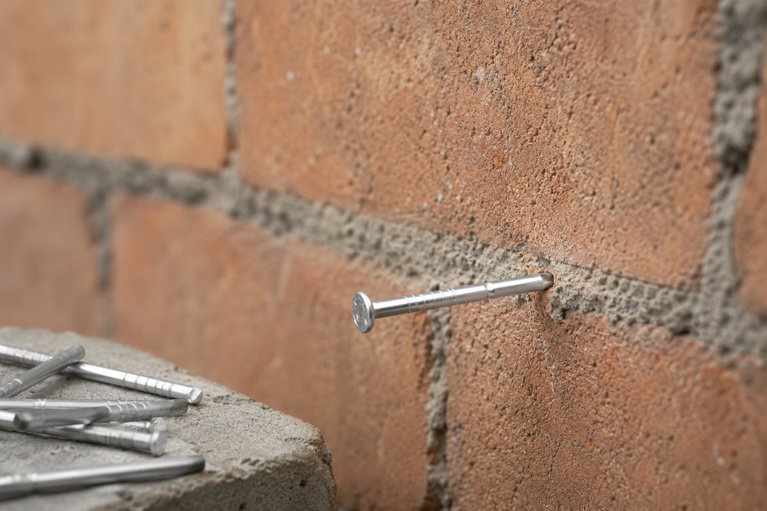 Concrete nail penetrating masonry