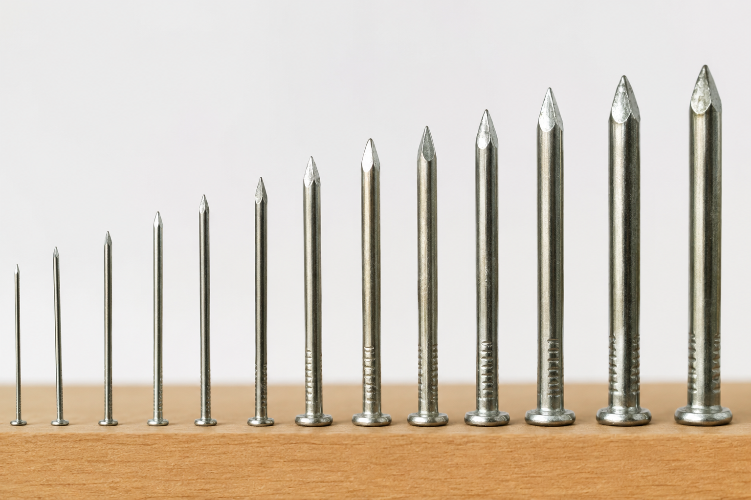 Nail gauge comparison showing different wire diameters