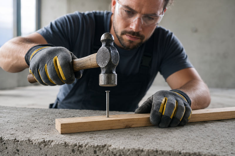 concrete nail installation into hard surface
