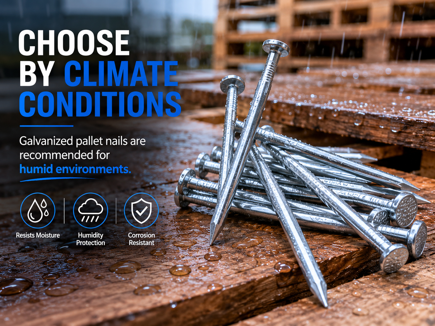 Galvanized pallet nails for humid environments
