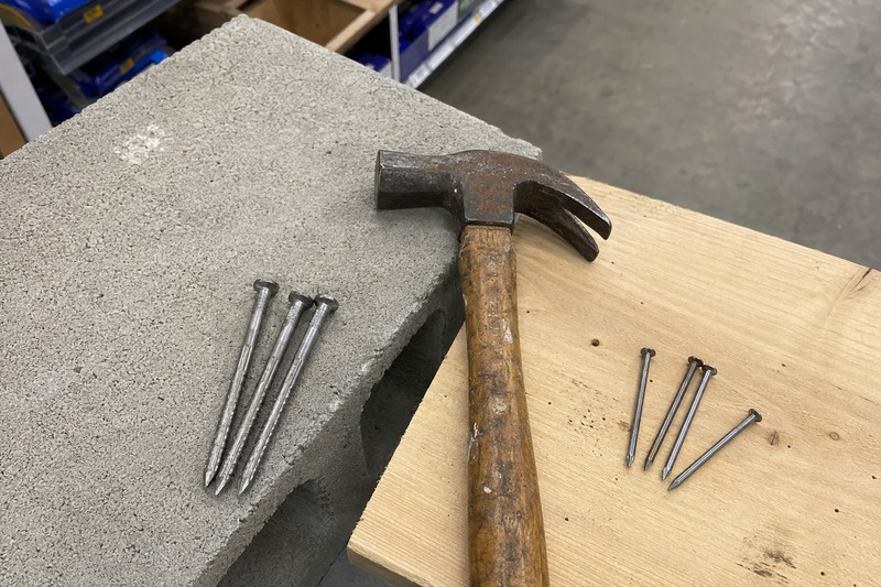 concrete nails and regular nails for hard and soft base materials