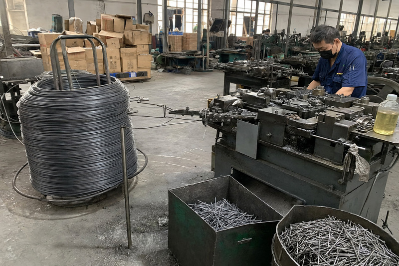 nails manufactured in a factory with wire drawing and packing process
