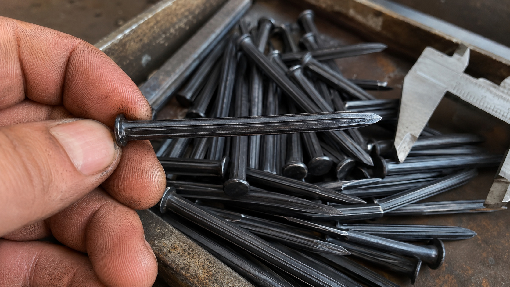 Black concrete nails used for masonry fastening