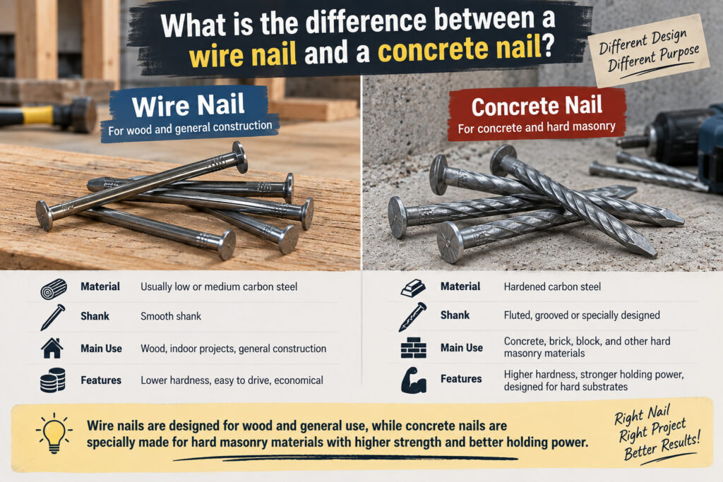 What is the difference between a wire nail and a concrete nail?