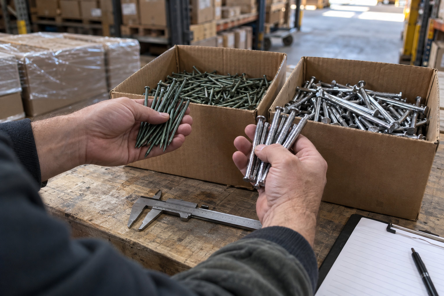 construction material distributor evaluating nail specifications