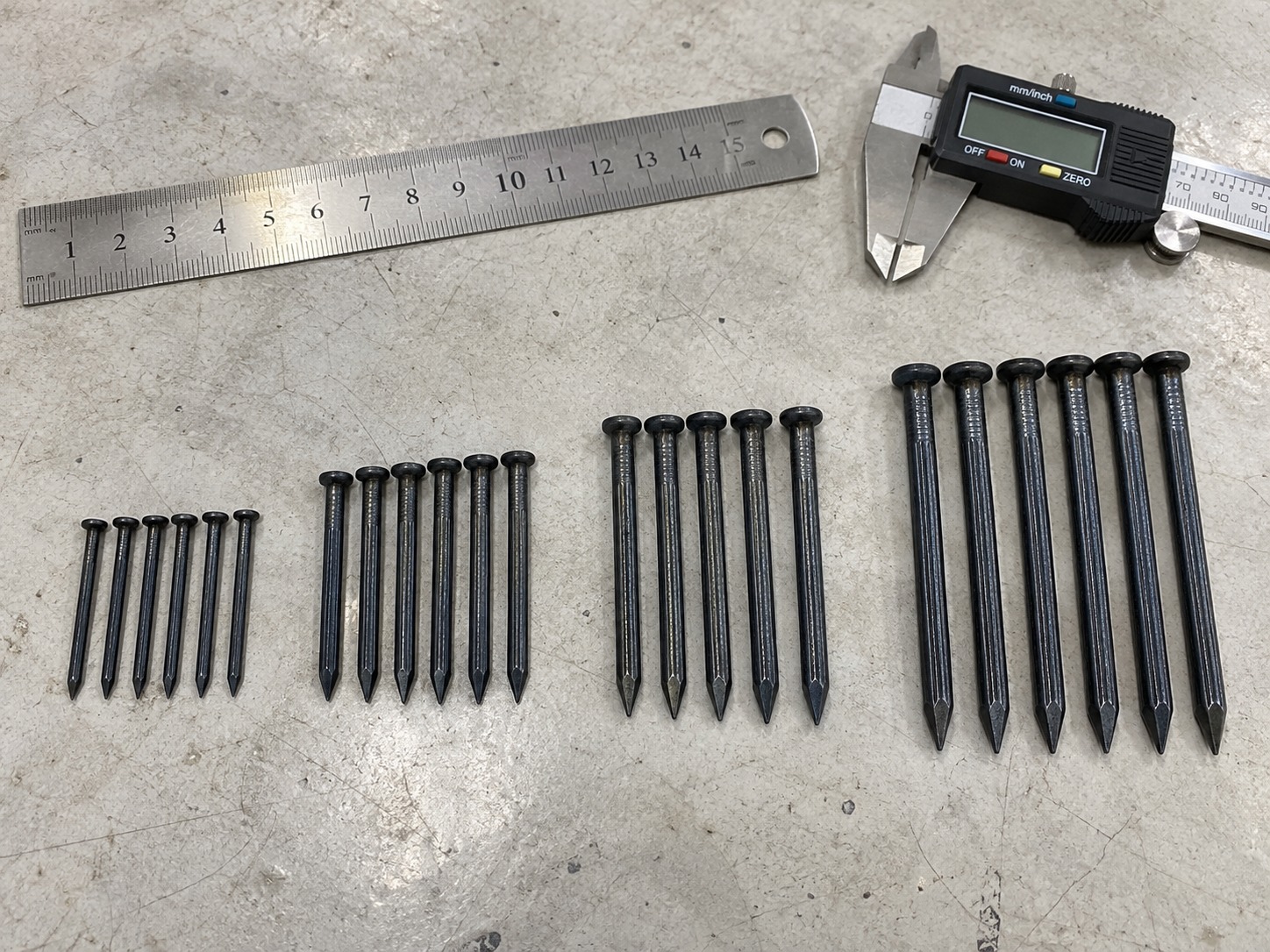 concrete nail diameter and length specification chart
